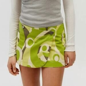 BDG Harlow Micro Mini Denim Wrap Skirt Size L NWT Swirling Green Y2K Style Retro